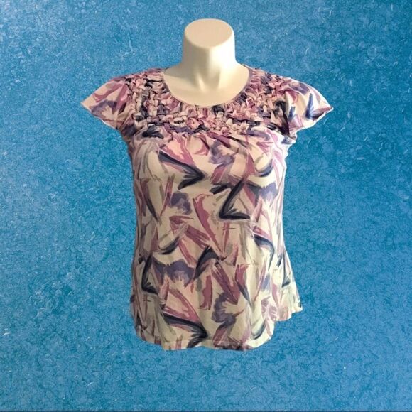STYLE & Co Pastel Print Flutter Sleeve Top MP - Picture 1 of 4